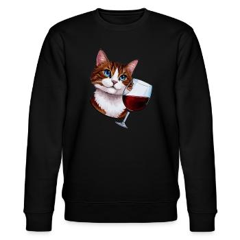 Katze mit Rotwein - Stanley/Stella Unisex Bio-Sweatshirt CHANGER  - Schwarz - Vorne - Nik (191cm) & Marisol (170cm)