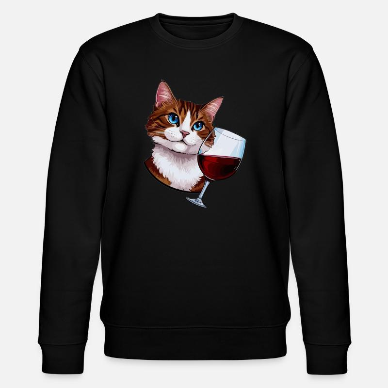 Katze mit Rotwein - Stanley/Stella Unisex Bio-Sweatshirt CHANGER  - Schwarz