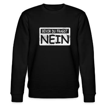 Antwort bevor du fragst: Nein. - Stanley/Stella Unisex Bio-Sweatshirt CHANGER  - Schwarz - Vorne - Nik (191cm) & Marisol (170cm)