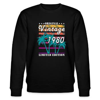 Geburtstag 1980 Geburtstag Jahrgang 1980 Retro - Stanley/Stella Unisex Bio-Sweatshirt CHANGER  - Schwarz - Vorne - Nik (191cm) & Marisol (170cm)