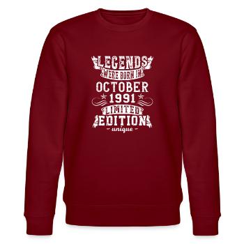 Geburtstag Oktober 1991 Jahr Limited Edition - Stanley/Stella Unisex Bio-Sweatshirt CHANGER  - Burgunderrot - Vorne - Nik (191cm) & Marisol (170cm)