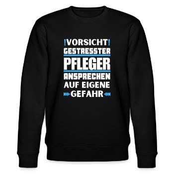 Gestresster Pfleger nicht ansprechen! - Stanley/Stella Unisex Bio-Sweatshirt CHANGER  - Schwarz - Vorne - Nik (191cm) & Marisol (170cm)