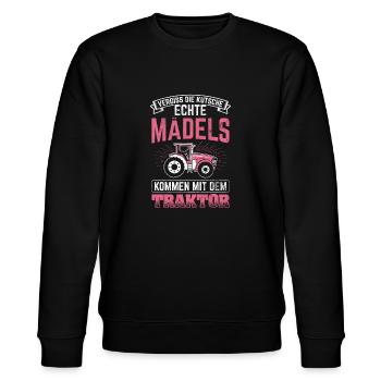 Bauer Traktor Landwirtschaft - Stanley/Stella Unisex Bio-Sweatshirt CHANGER  - Schwarz - Vorne - Nik (191cm) & Marisol (170cm)