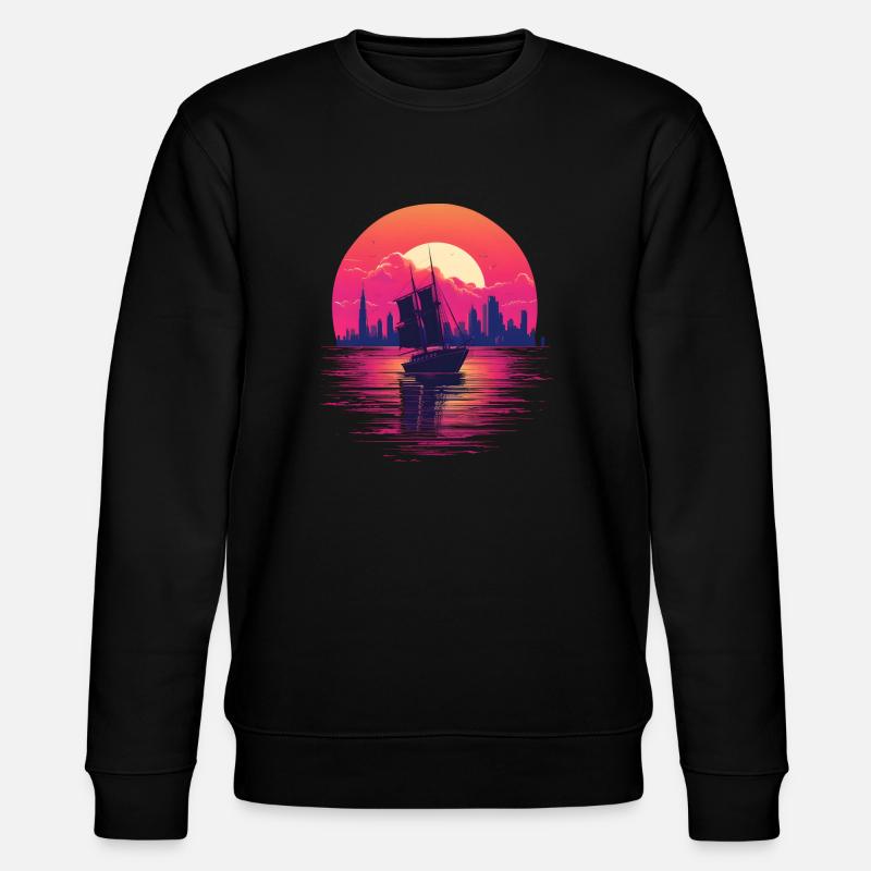 Synthwave sailing ship - Stanley/Stella CHANGER Unisex Organic Sweatshirt - black