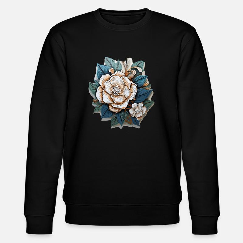 White flowers - Stanley/Stella Unisex Bio-Sweatshirt CHANGER  - Schwarz