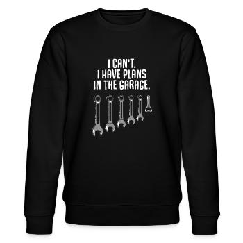 I Can't I Have Plans In The Garage - Stanley/Stella CHANGER Unisex Organic Sweatshirt - black - Front - Nik (191cm) & Marisol (170cm)