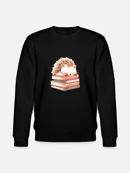 Cute hedgehog sleeping on books - Stanley/Stella CHANGER Unisex Organic Sweatshirt - black
