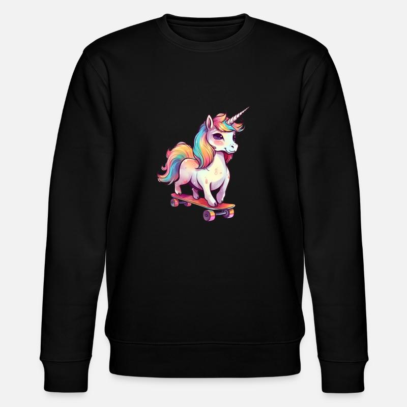Einhorn auf einem Skateboard - Stanley/Stella Unisex Bio-Sweatshirt CHANGER  - Schwarz