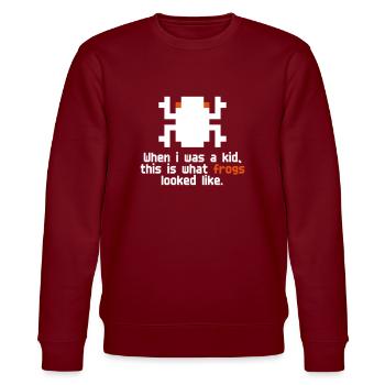 Funny Retro Arcade Video Game Frog Pixel Geek - Stanley/Stella Unisex Bio-Sweatshirt CHANGER  - Burgunderrot - Vorne - Nik (191cm) & Marisol (170cm)