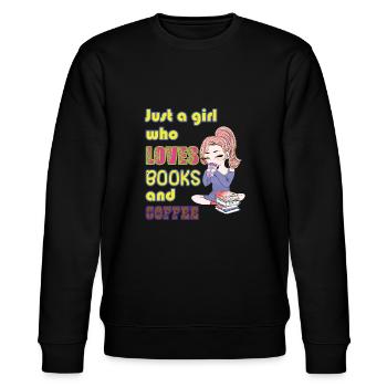 Nur ein Mädchen, das Bücher und Kaffee liebt. - Stanley/Stella Unisex Bio-Sweatshirt CHANGER  - Schwarz - Vorne - Nik (191cm) & Marisol (170cm)