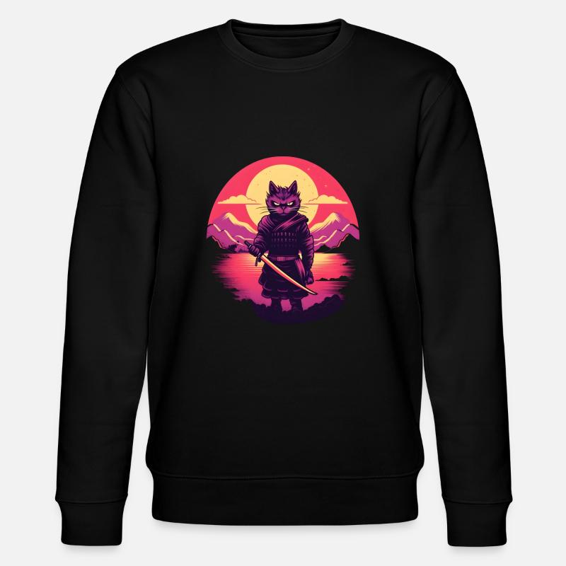 Synthwave samurai Cat - Stanley/Stella Unisex Bio-Sweatshirt CHANGER  - Schwarz