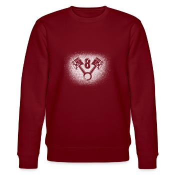 V8-Motor-Design für Achtzylinder-Autofans - Stanley/Stella Unisex Bio-Sweatshirt CHANGER  - Burgunderrot - Vorne - Nik (191cm) & Marisol (170cm)