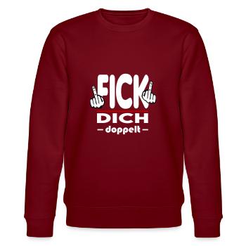 Fick Dich doppelt Mittelfinger Fuck Off Sprüche - Stanley/Stella Unisex Bio-Sweatshirt CHANGER  - Burgunderrot - Vorne - Nik (191cm) & Marisol (170cm)