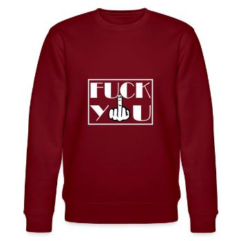 Fuck You Fick Dich Mittelfinger - Stanley/Stella Unisex Bio-Sweatshirt CHANGER  - Burgunderrot - Vorne - Nik (191cm) & Marisol (170cm)