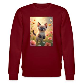 Cute Siamese kitten in a flower meadow - Stanley/Stella CHANGER Unisex Organic Sweatshirt - burgundy - Front - Nik (191cm) & Marisol (170cm)