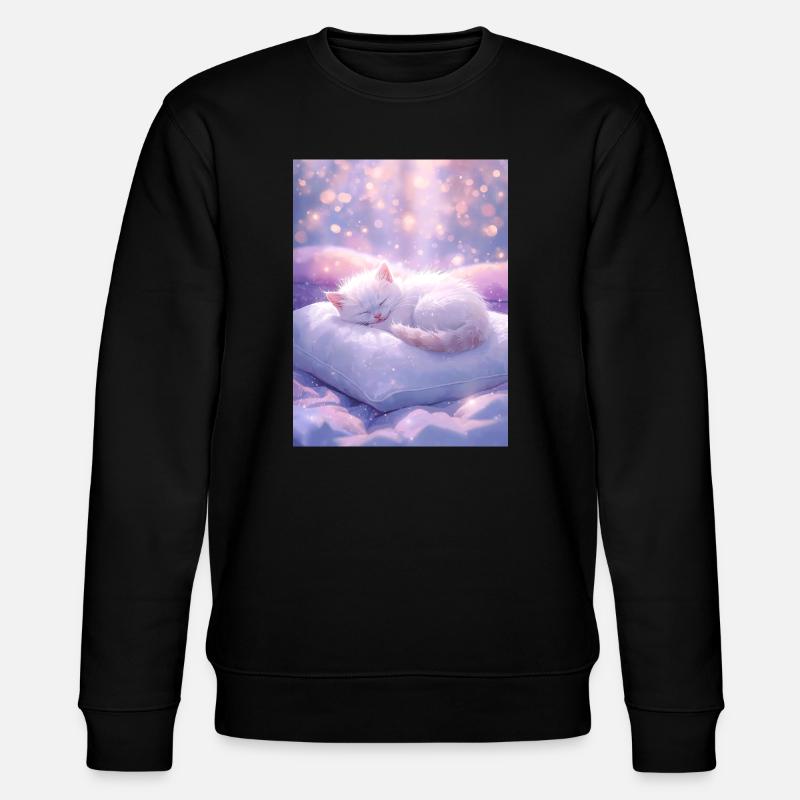 Dreamy Sleeping Cat with Sparkling Background - Stanley/Stella CHANGER Unisex Organic Sweatshirt - black