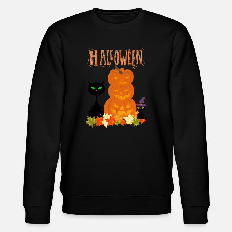 Halloween Stack Pumpkins Cat - Stanley/Stella CHANGER Unisex Organic Sweatshirt - black