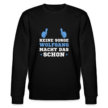 Wolfgang macht das schon - Stanley/Stella Unisex Bio-Sweatshirt CHANGER  - Schwarz - Vorne - Nik (191cm) & Marisol (170cm)
