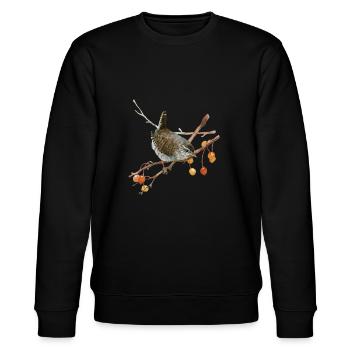Lovingly hand-painted fence king on a branch - Stanley/Stella CHANGER Unisex Organic Sweatshirt - black - Front - Nik (191cm) & Marisol (170cm)
