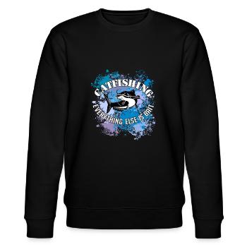 Wels Waller fischen Wels auf Farbklecksen - Stanley/Stella Unisex Bio-Sweatshirt CHANGER  - Schwarz - Vorne - Nik (191cm) & Marisol (170cm)