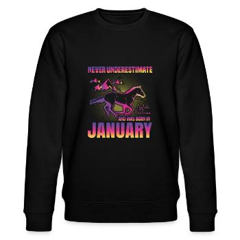 This girl loves horses | January - Stanley/Stella CHANGER Unisex Organic Sweatshirt - black - Front - Nik (191cm) & Marisol (170cm)