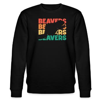 Beavers Retro Text Castor Canadensis North - Stanley/Stella CHANGER Unisex Organic Sweatshirt - black - Front - Nik (191cm) & Marisol (170cm)