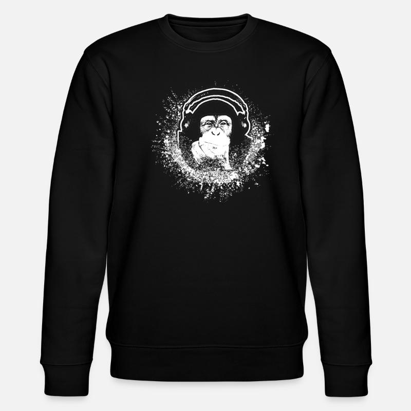 Monkey With Headphone - Stanley/Stella CHANGER Unisex Organic Sweatshirt - black