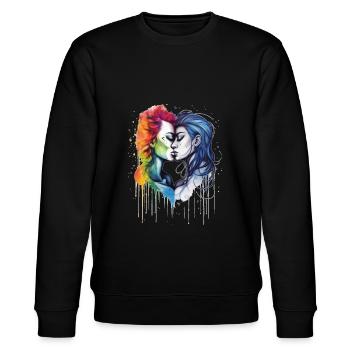 Pride Love Kuss - Stanley/Stella Unisex Bio-Sweatshirt CHANGER  - Schwarz - Vorne - Nik (191cm) & Marisol (170cm)