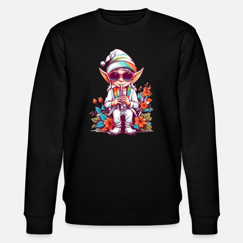 Elfe mit Flöte - Stanley/Stella Unisex Bio-Sweatshirt CHANGER  - Schwarz