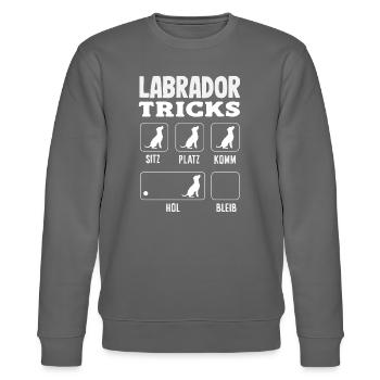 Labrador Tricks - Stanley/Stella CHANGER Unisex Organic Sweatshirt - burgundy - Front - Nik (191cm) & Marisol (170cm)