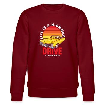 Life Is A Highway Drive It With Style - Stanley/Stella CHANGER Unisex Organic Sweatshirt - burgundy - Front - Nik (191cm) & Marisol (170cm)