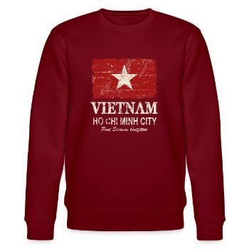 Vietnam Vintage Flag - Stanley/Stella Unisex Bio-Sweatshirt CHANGER  - Burgunderrot - Vorne - Nik (191cm) & Marisol (170cm)