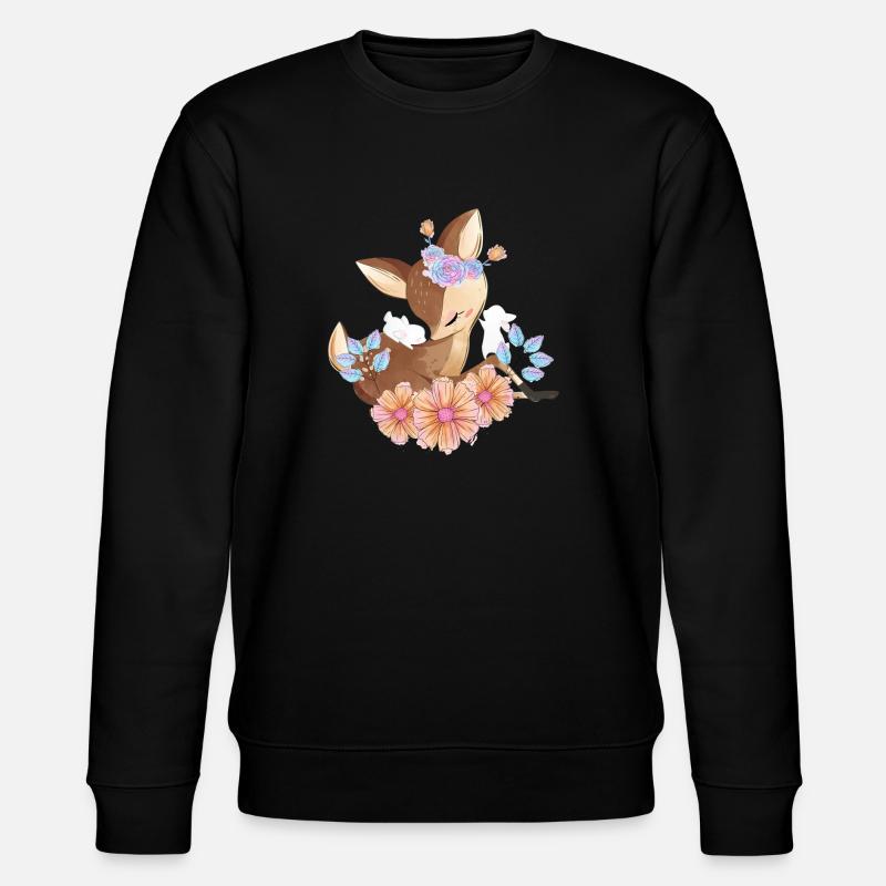 Hirsch mit Blumen - Stanley/Stella Unisex Bio-Sweatshirt CHANGER  - Schwarz
