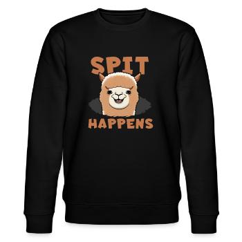 Spit Happens Lama Alpaca Witziger Spruch Grimasse - Stanley/Stella Unisex Bio-Sweatshirt CHANGER  - Schwarz - Vorne - Nik (191cm) & Marisol (170cm)