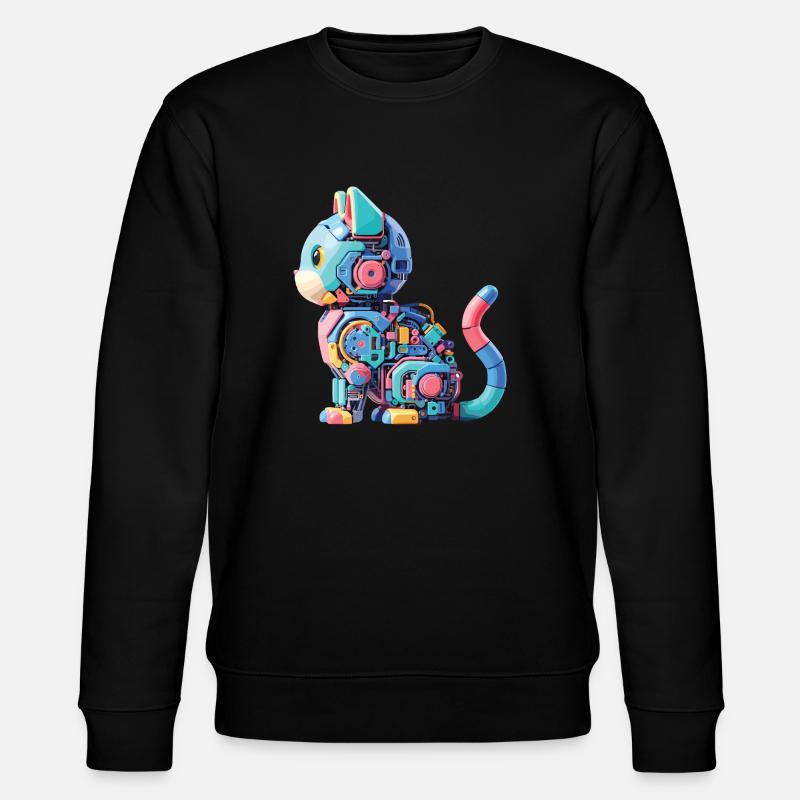 Bunte abstrakte Roboterkatze - Stanley/Stella Unisex Bio-Sweatshirt CHANGER  - Schwarz