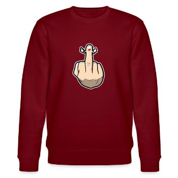 Mittelfinger zeigt seine Mittelfinger - Stanley/Stella Unisex Bio-Sweatshirt CHANGER  - Burgunderrot - Vorne - Nik (191cm) & Marisol (170cm)