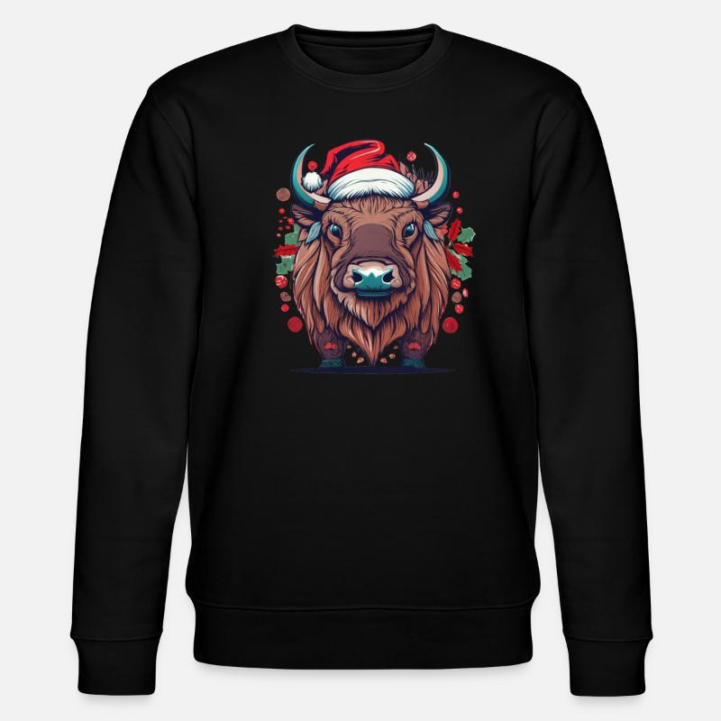 Bison Christmas Santa - Stanley/Stella CHANGER Unisex Organic Sweatshirt - black