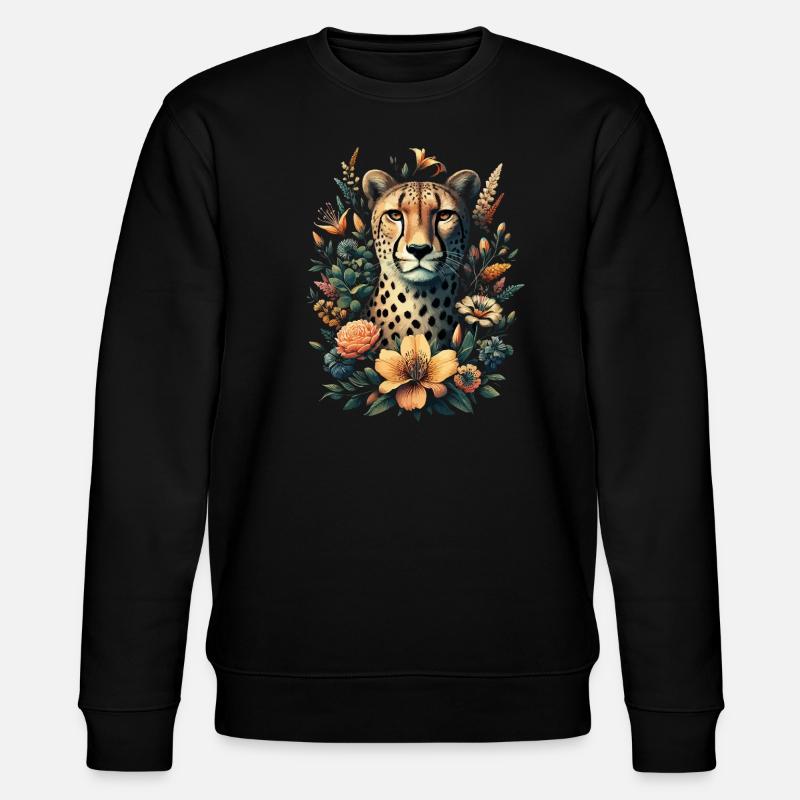 Cheetah Gepard Blumen - Stanley/Stella Unisex Bio-Sweatshirt CHANGER  - Schwarz