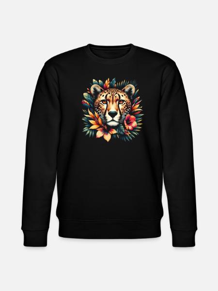Cheetah Cheetah Flowers - Stanley/Stella CHANGER Unisex Organic Sweatshirt - black
