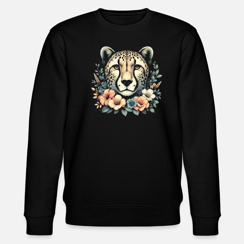 Cheetah Gepard Blumen - Stanley/Stella Unisex Bio-Sweatshirt CHANGER  - Schwarz
