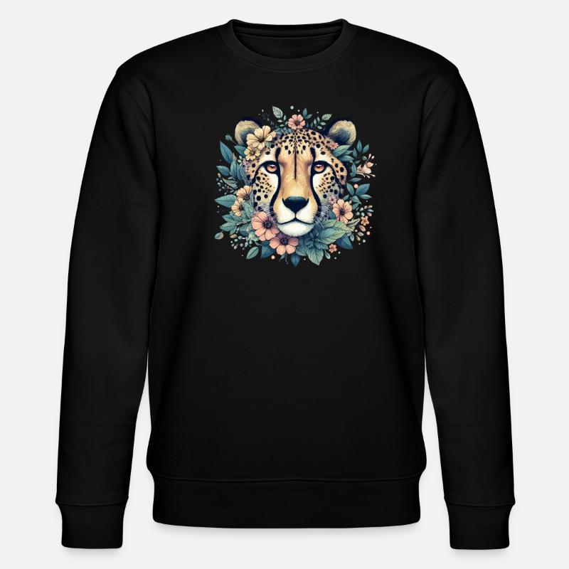 Cheetah Gepard Blumen - Stanley/Stella Unisex Bio-Sweatshirt CHANGER  - Schwarz