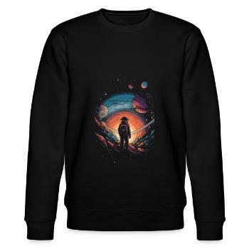 Wandern im Universum - Surrealistisches Artwork - Stanley/Stella Unisex Bio-Sweatshirt CHANGER  - Schwarz - Vorne - Nik (191cm) & Marisol (170cm)