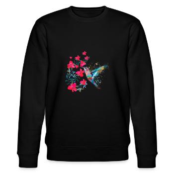 Hummingbird, Graffiti, Painting, Watercolor, Bird, Flowers - Stanley/Stella CHANGER Unisex Organic Sweatshirt - black - Front - Nik (191cm) & Marisol (170cm)
