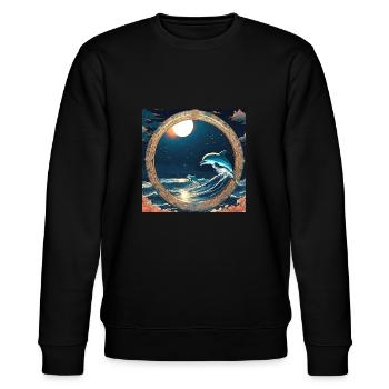 Delfine,Anime stil, welle,nacht,kreis,gold,malerei - Stanley/Stella Unisex Bio-Sweatshirt CHANGER  - Schwarz - Vorne - Nik (191cm) & Marisol (170cm)