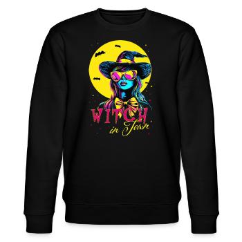 witch in town, halloween hexen design neonfarbe - Stanley/Stella Unisex Bio-Sweatshirt CHANGER  - Schwarz - Vorne - Nik (191cm) & Marisol (170cm)