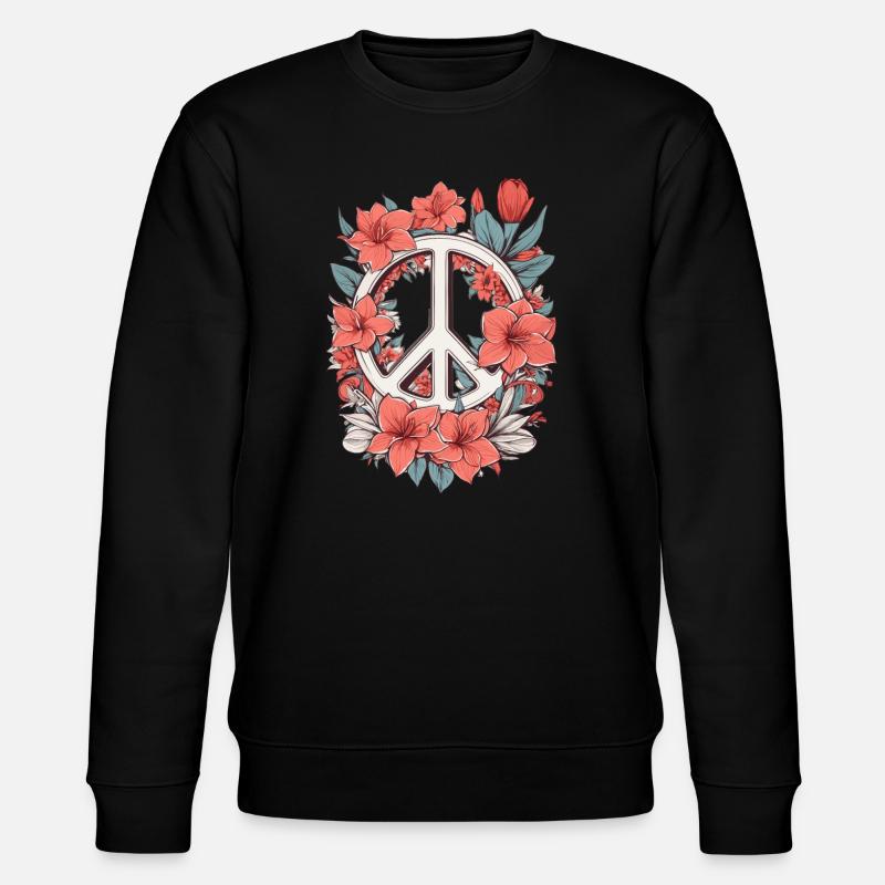 Friedenszeichen mit Blumen - Stanley/Stella Unisex Bio-Sweatshirt CHANGER  - Schwarz