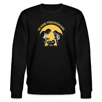 Jesus, Maria & Josef - Weihnachtskrippe Weihnacht - Stanley/Stella Unisex Bio-Sweatshirt CHANGER  - Schwarz - Vorne - Nik (191cm) & Marisol (170cm)