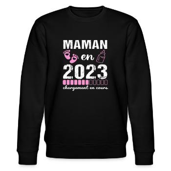 Maman en 2023 annonce naissance cadeau mère - Sweat bio CHANGER Stanley/Stella Unisexe - noir - Devant - Nik (191cm) & Marisol (170cm)