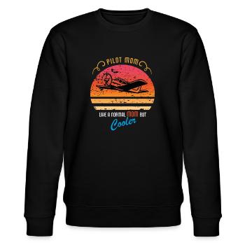 Pilot Mom, Like a normal Mom but cooler T-Shirt - Stanley/Stella Unisex Bio-Sweatshirt CHANGER  - Schwarz - Vorne - Nik (191cm) & Marisol (170cm)