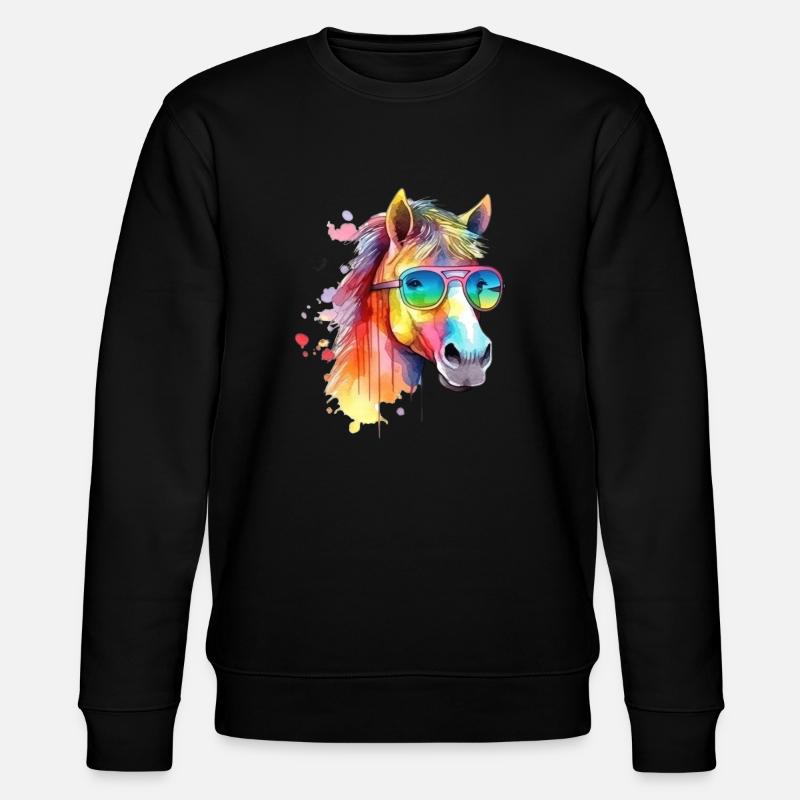 Buntes cooles Pferd mit Sonnenbrille - Stanley/Stella Unisex Bio-Sweatshirt CHANGER  - Schwarz